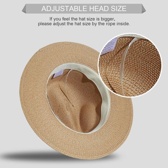 Women Wide Brim Straw Panama Roll up Hat Fedora Beach Sun Hat + - Picture 3 of 4
